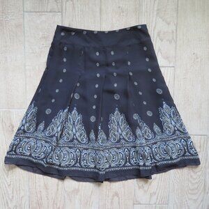 Geoffrey Beene Sport Womens Pleated A-Line Skirt Brown Gold Paisley Size 4